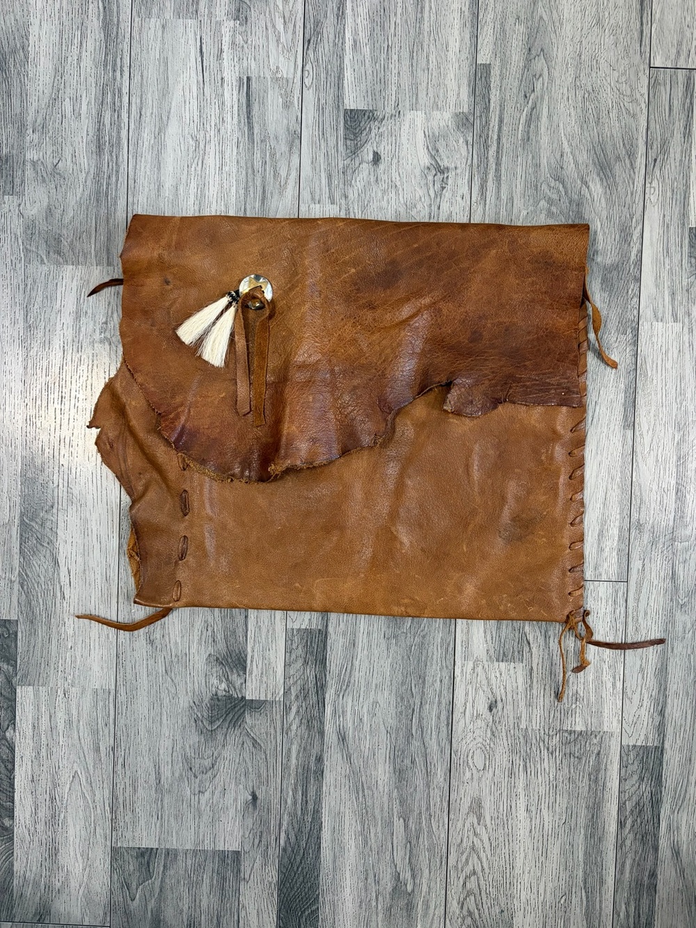 Ralph Lauren Double RL Brown Leather Artisanal Bag with Hair Tassel Concho RRL
